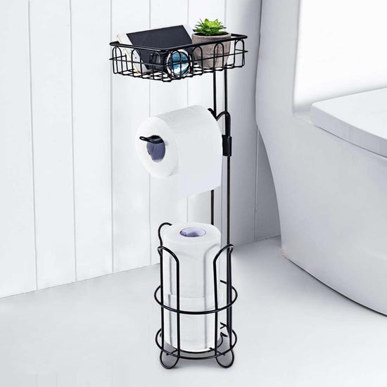 Toilet Paper Holder Stand and Storage Dispenser with Shelf for Bathroom - Magdasmall