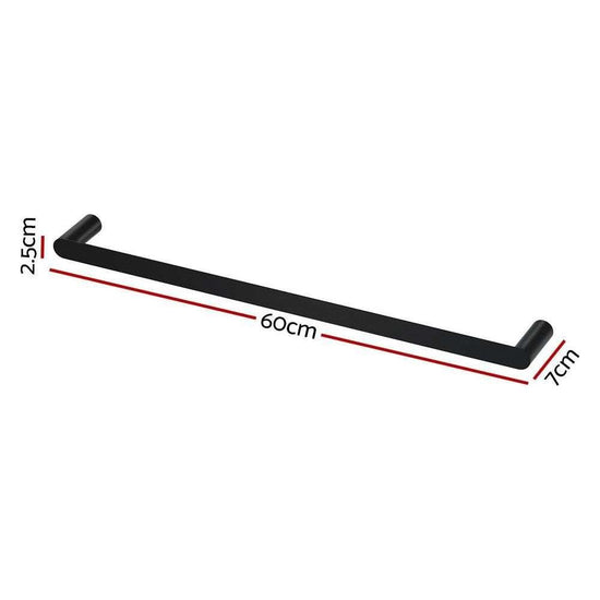 Towel Rail Rack Holder Single 600mm Wall Mounted Stainless Steel Black