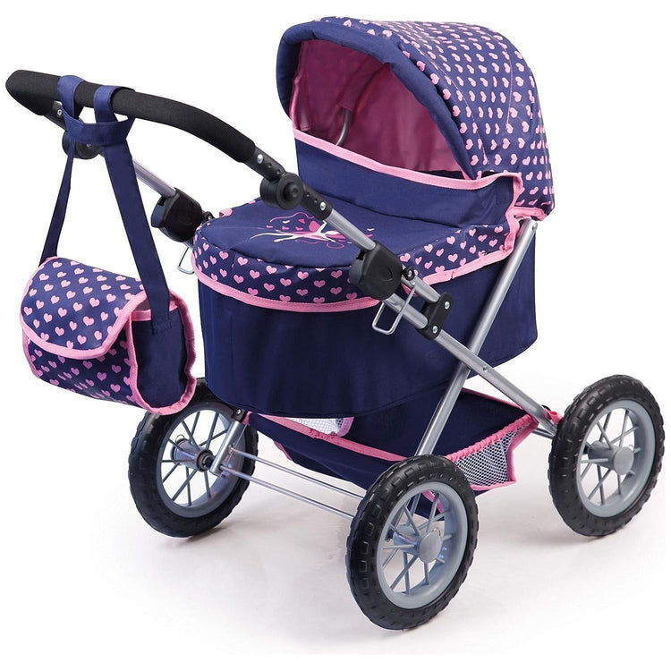 Trendy Dolls Pram, Foldable with Height-Adjustable Handle, Blue and Pink