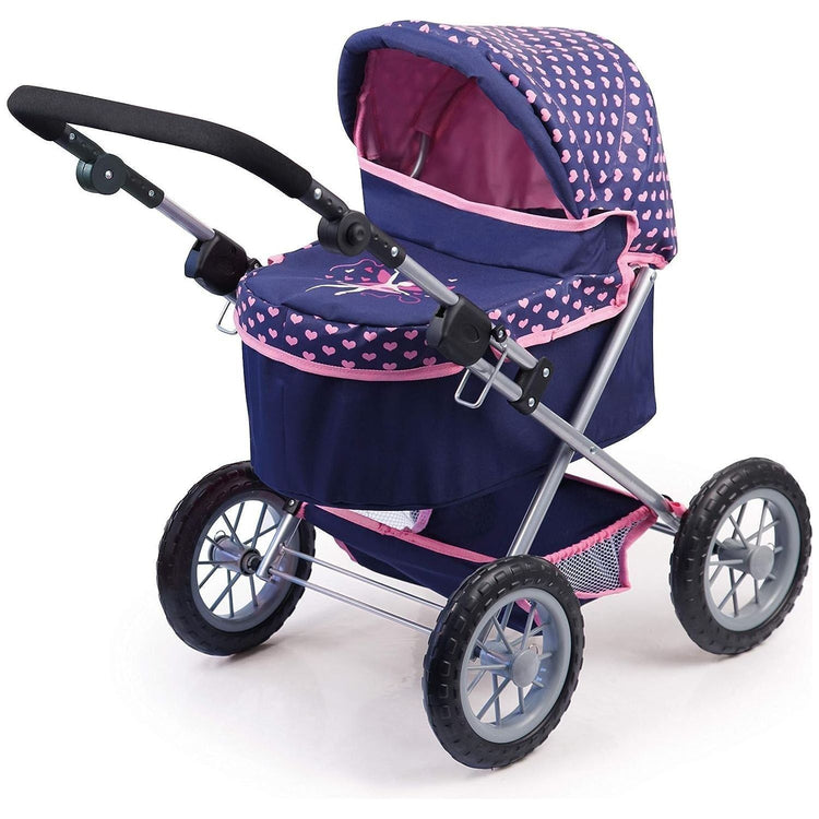 Trendy Dolls Pram, Foldable with Height-Adjustable Handle, Blue and Pink