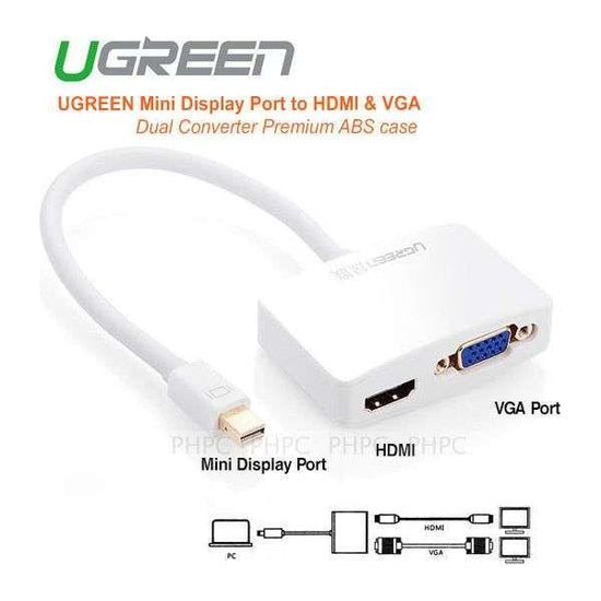 UGreen Mini Display Port to HDMI & VGA Dual Converter Premium ABS case (10427 )