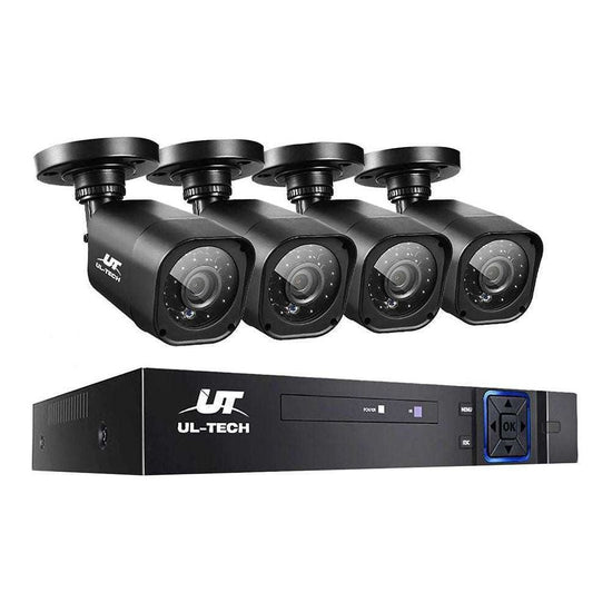 UL-TECH 8CH 5 IN 1 DVR CCTV Security System Video Recorder /w 4 Cameras 1080P HDMI Black