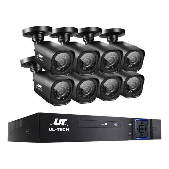 UL-TECH 8CH 5 IN 1 DVR CCTV Security System Video Recorder /w 8 Cameras 1080P HDMI Black