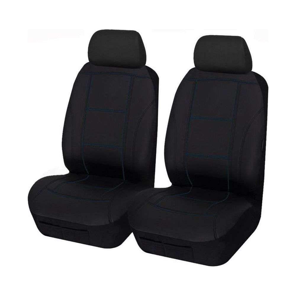 Universal Lavish Front Seat Covers Size 30/35 | Black/Blue Stitching