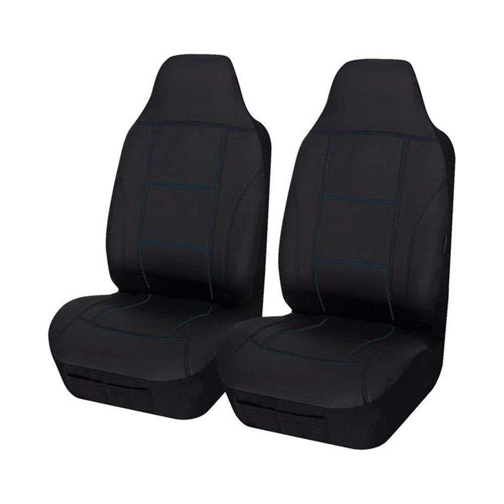 Universal Lavish Front Seat Covers Size 60/25 | Black/Blue Stitching