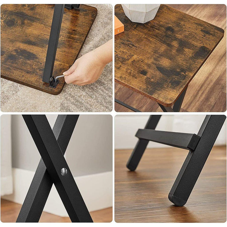 VASAGLE TV Tray Set of 2 Folding Tables Rustic Brown and Black
