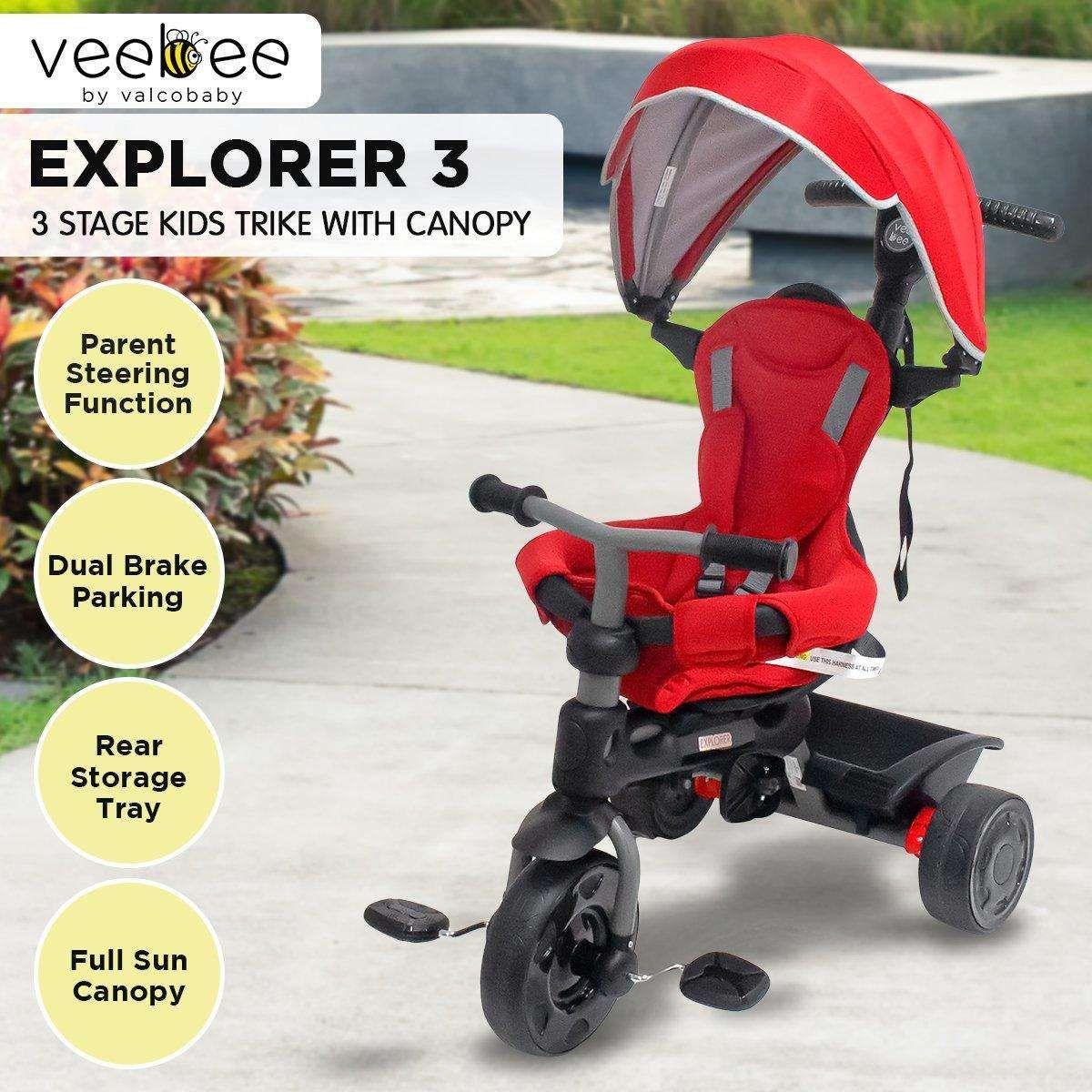 Veebee Explorer 3-stage Kids Trike With Canopy - Red - Magdasmall