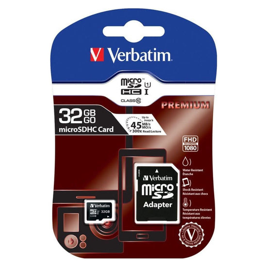 VERBATIM 32GB MicroSD SDHC SDXC Class10 UHS-I Memory Card 45MB/s Read 10MB/s Write 300X Read Speed with standard SD adaptor