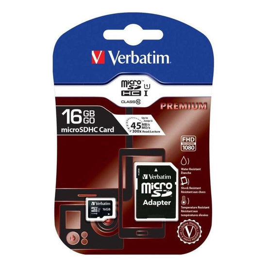 VERBATIM Micro SDHC 16GB (Class 10) with Adaptor Up to 45MB/Sec 300X read speed