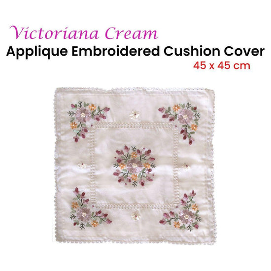 Victoriana Cream Applique Embroidered Cushion Cover 45 x 45 cm - Magdasmall