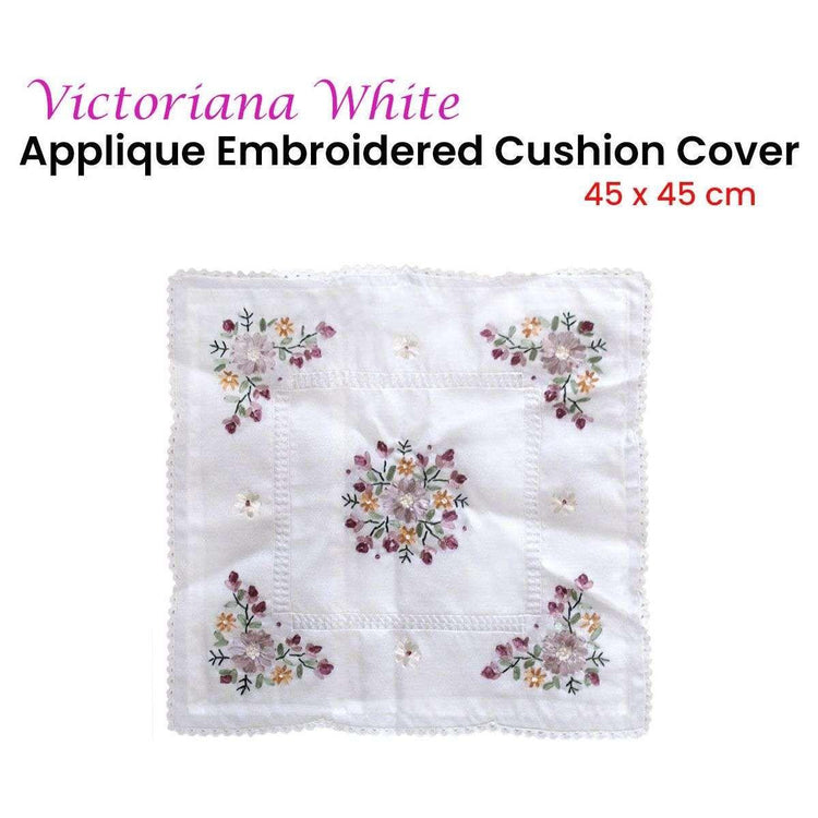 Victoriana White Applique Embroidered Cushion Cover 45 x 45 cm - Magdasmall