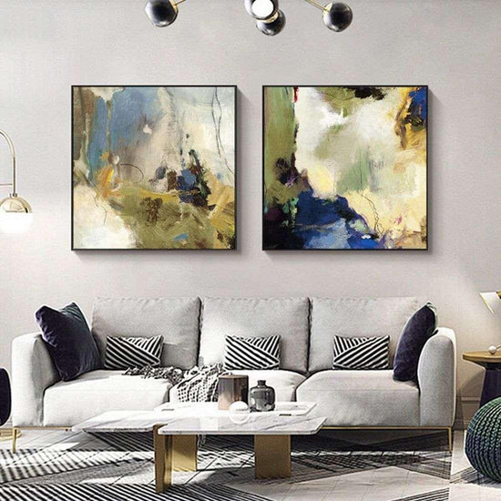 Wall Art 100cmx100cm Abstract Blue 2 Sets Black Frame Canvas - Magdasmall