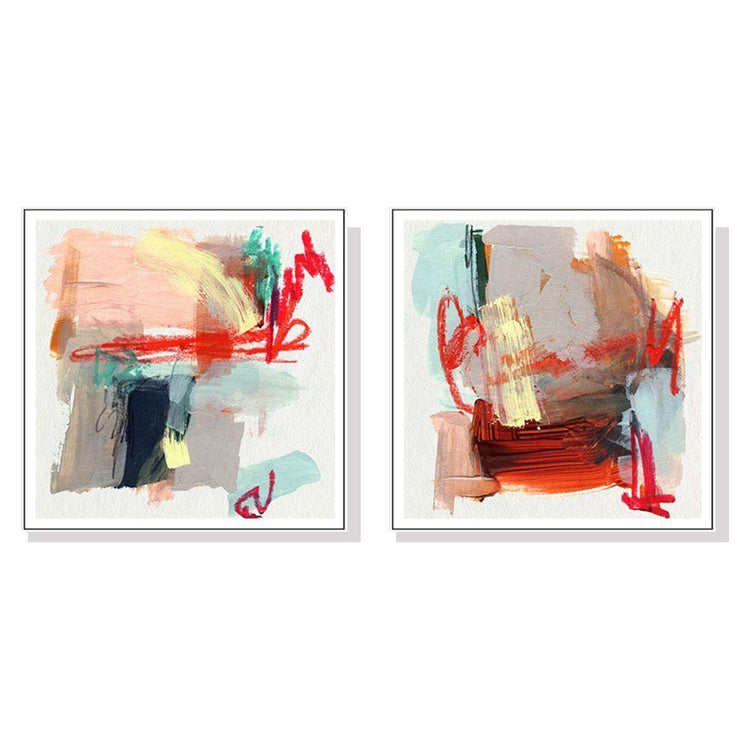 Wall Art 100cmx100cm Abstract Colourful Garden 2 Sets White Frame Canvas - Magdasmall