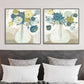 Wall Art 100cmx100cm Blue Bouquet 2 Sets Black Frame Canvas