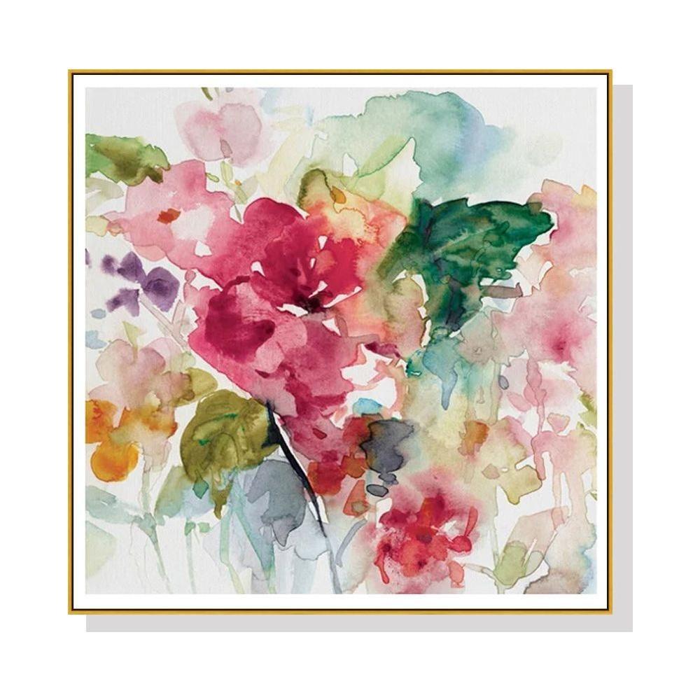 Wall Art 100cmx100cm Floral Brunch Gold Frame Canvas