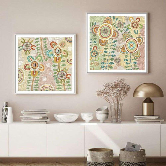 Wall Art 100cmx100cm Lovely Pattern 2 Sets White Frame Canvas