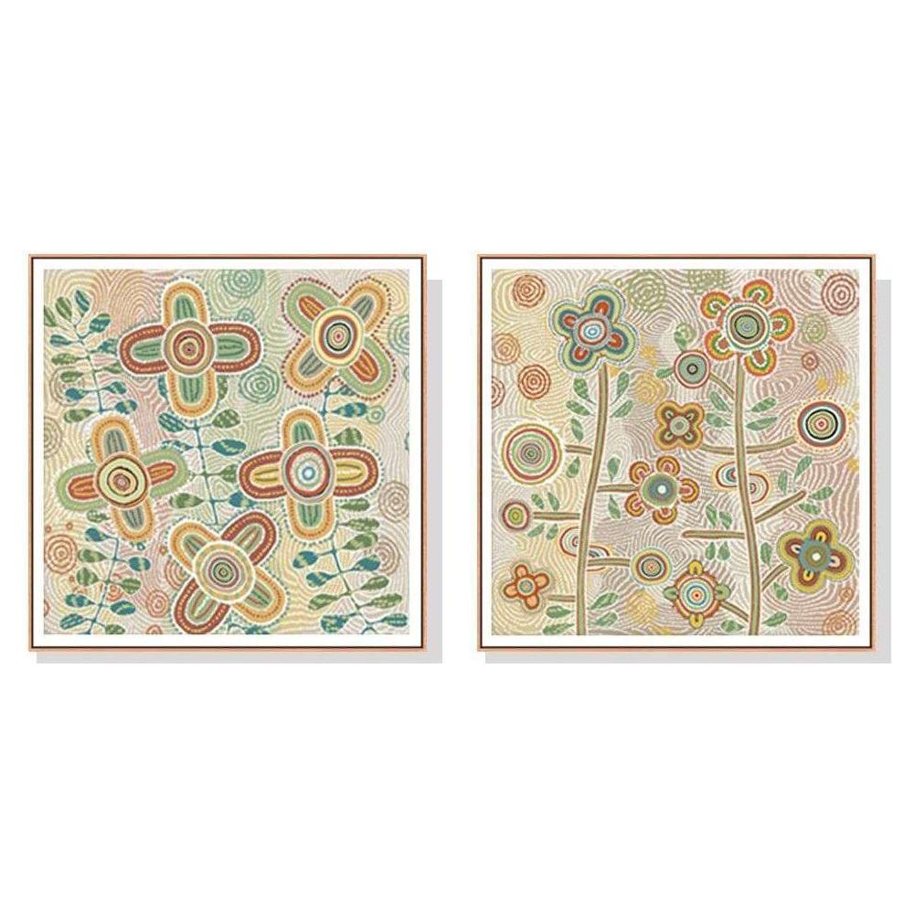 Wall Art 100cmx100cm Lovely Pattern II 2 Sets Wood Frame Canvas