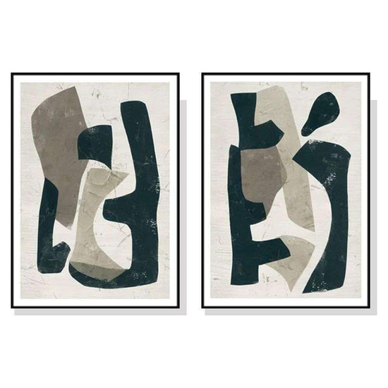 Wall Art 100cmx150cm Abstract Puzzle 2 Sets Black Frame Canvas