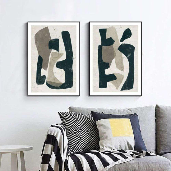 Wall Art 100cmx150cm Abstract Puzzle 2 Sets Black Frame Canvas