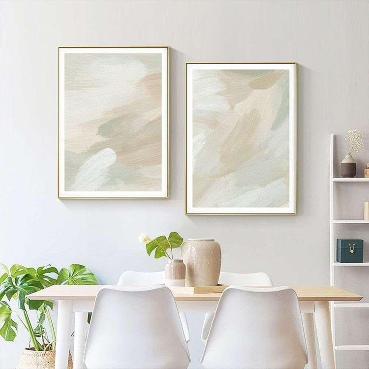 Wall Art 100cmx150cm Beige and Sage Green 2 Sets Gold Frame Canvas - Magdasmall