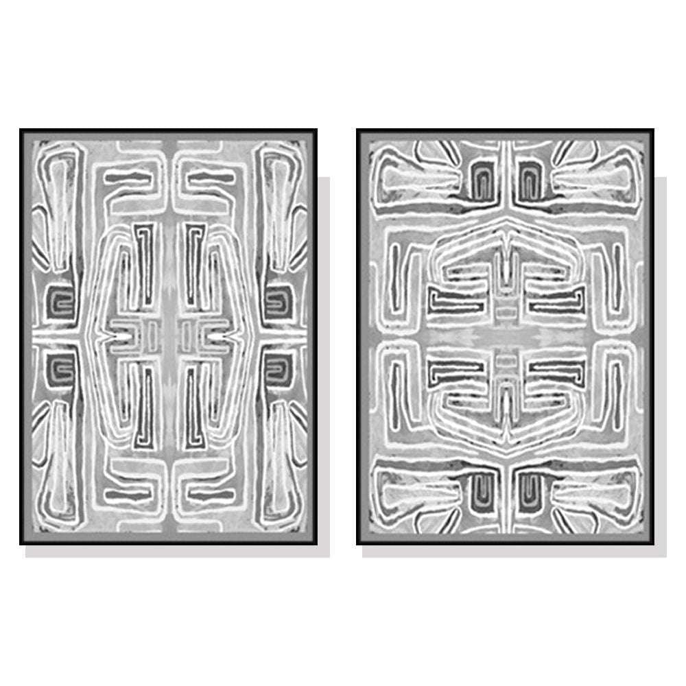 Wall Art 100cmx150cm Black White Pattern 2 Sets Black Frame Canvas