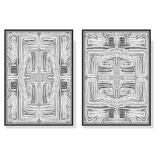 Wall Art 100cmx150cm Black White Pattern 2 Sets Black Frame Canvas