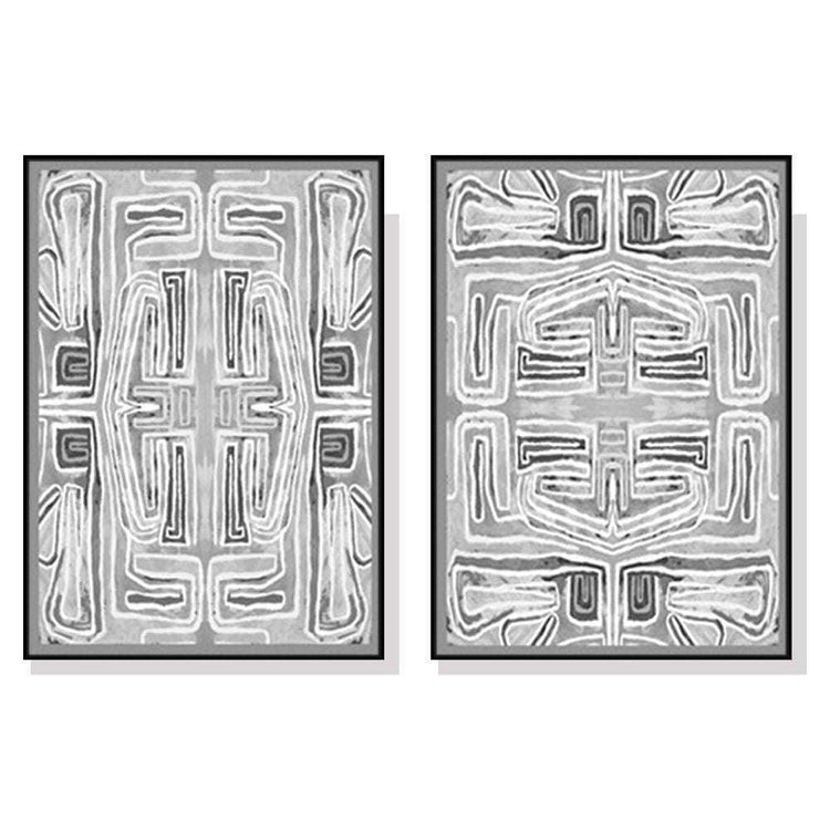 Wall Art 100cmx150cm Black White Pattern 2 Sets Black Frame Canvas