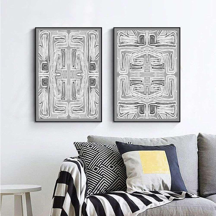 Wall Art 100cmx150cm Black White Pattern 2 Sets Black Frame Canvas