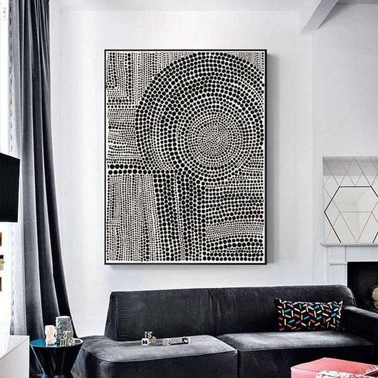 Wall Art 100cmx150cm Clustered Dots B Black Frame Canvas - Magdasmall