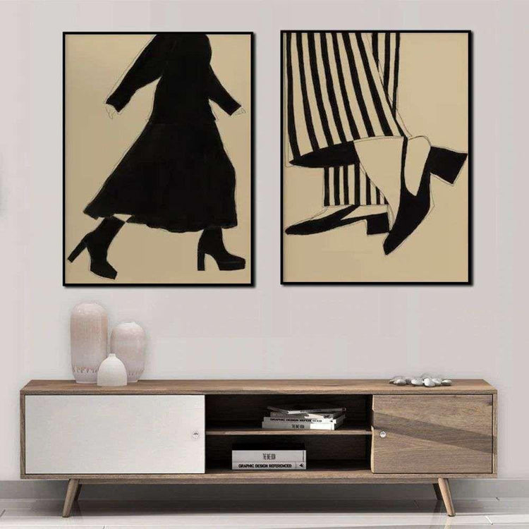 Wall Art 100cmx150cm Fashion Illustration 2 Sets Black Frame Canvas - Magdasmall