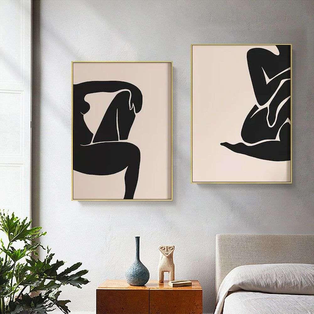 Wall Art 100cmx150cm Female Figure 2 Sets Gold Frame Canvas - Magdasmall