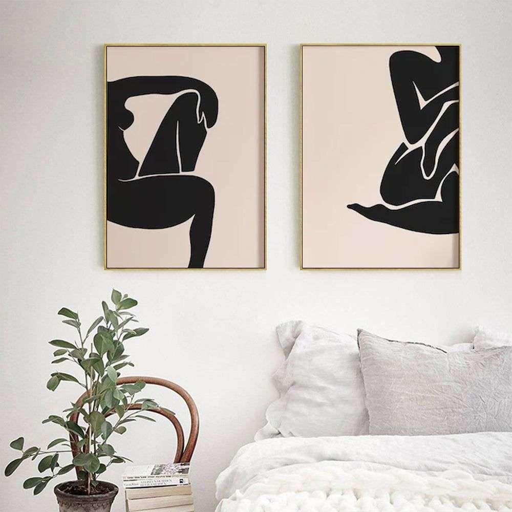 Wall Art 100cmx150cm Female Figure 2 Sets Gold Frame Canvas - Magdasmall