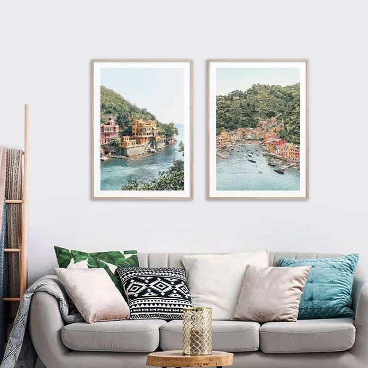 Wall Art 100cmx150cm Italy Coast 2 Sets Wood Frame Canvas - Magdasmall