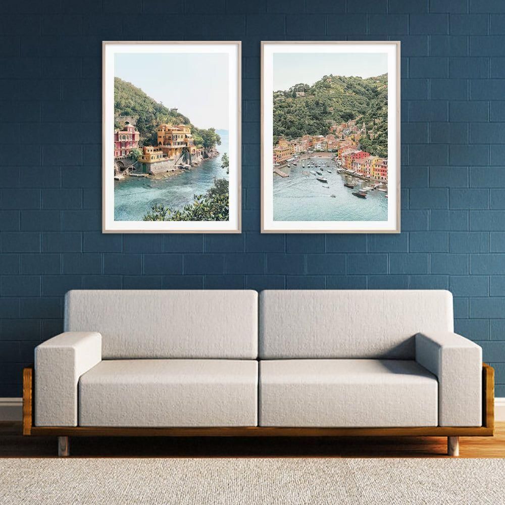 Wall Art 100cmx150cm Italy Coast 2 Sets Wood Frame Canvas - Magdasmall