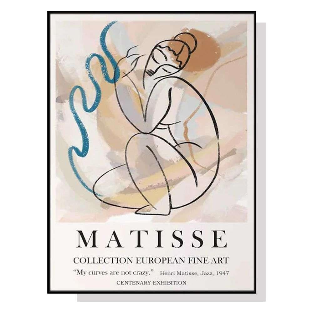 Wall Art 100cmx150cm Matisse Nude Line Black Frame Canvas - Magdasmall