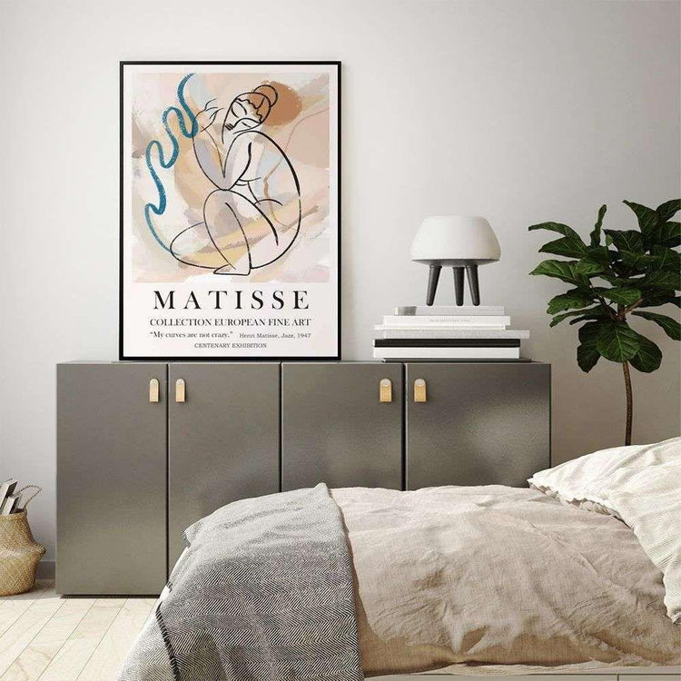 Wall Art 100cmx150cm Matisse Nude Line Black Frame Canvas - Magdasmall