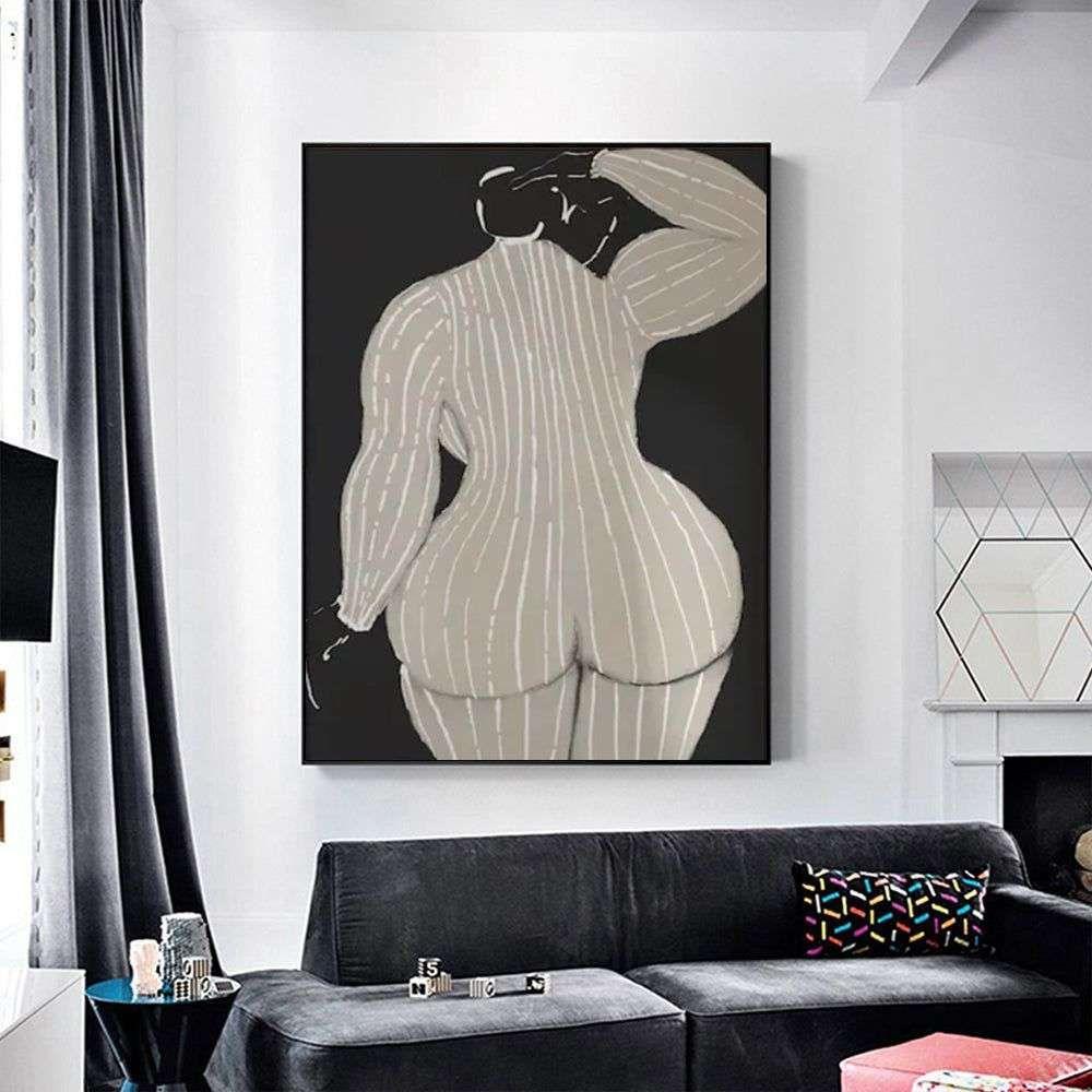 Wall Art 100cmx150cm Mid Century Lady Black Frame Canvas - Magdasmall