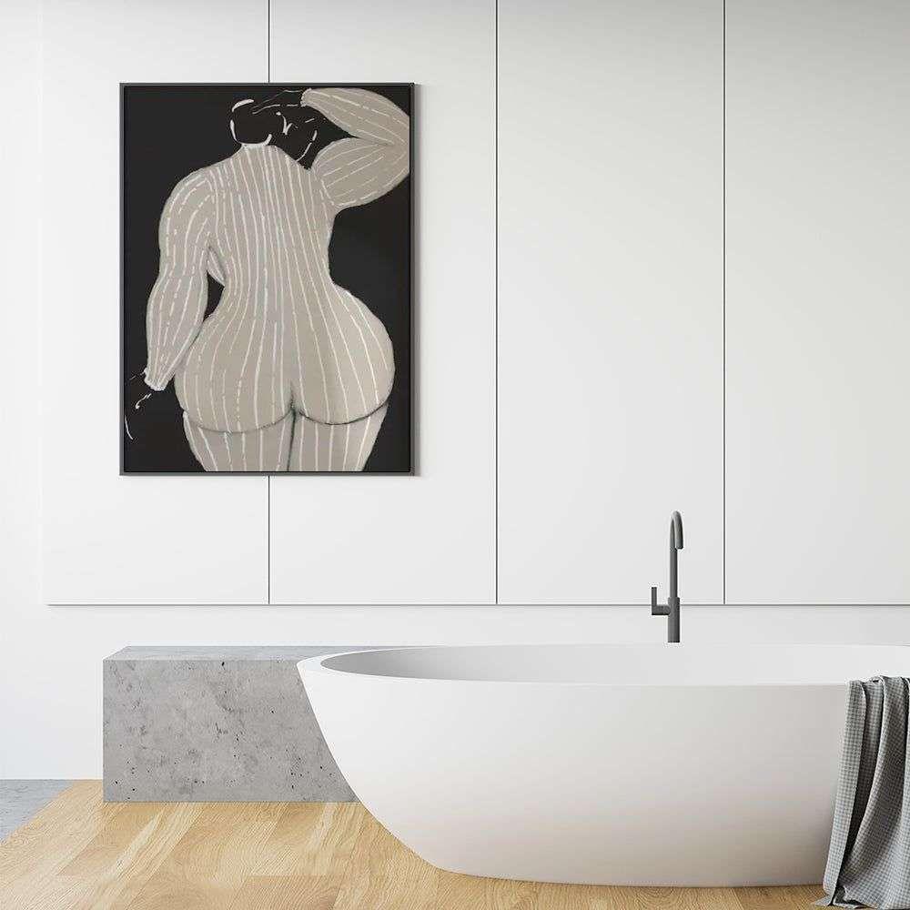 Wall Art 100cmx150cm Mid Century Lady Black Frame Canvas - Magdasmall