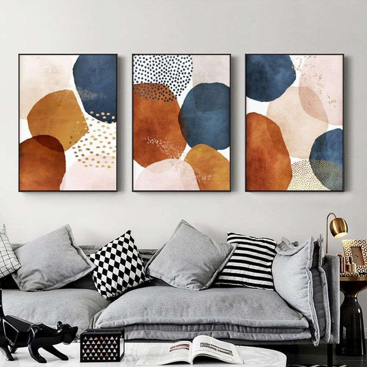 Wall Art 100cmx150cm Navy Pink Beige 3 Sets Black Frame Canvas - Magdasmall