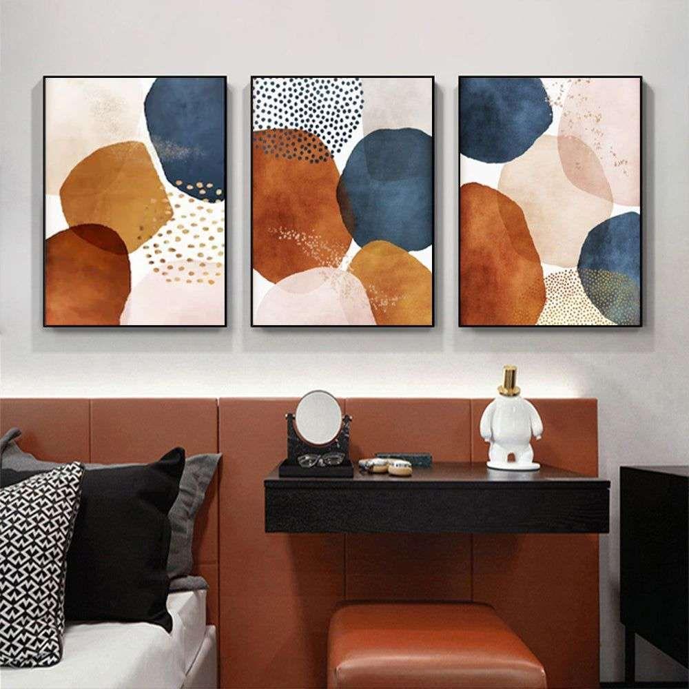 Wall Art 100cmx150cm Navy Pink Beige 3 Sets Black Frame Canvas - Magdasmall