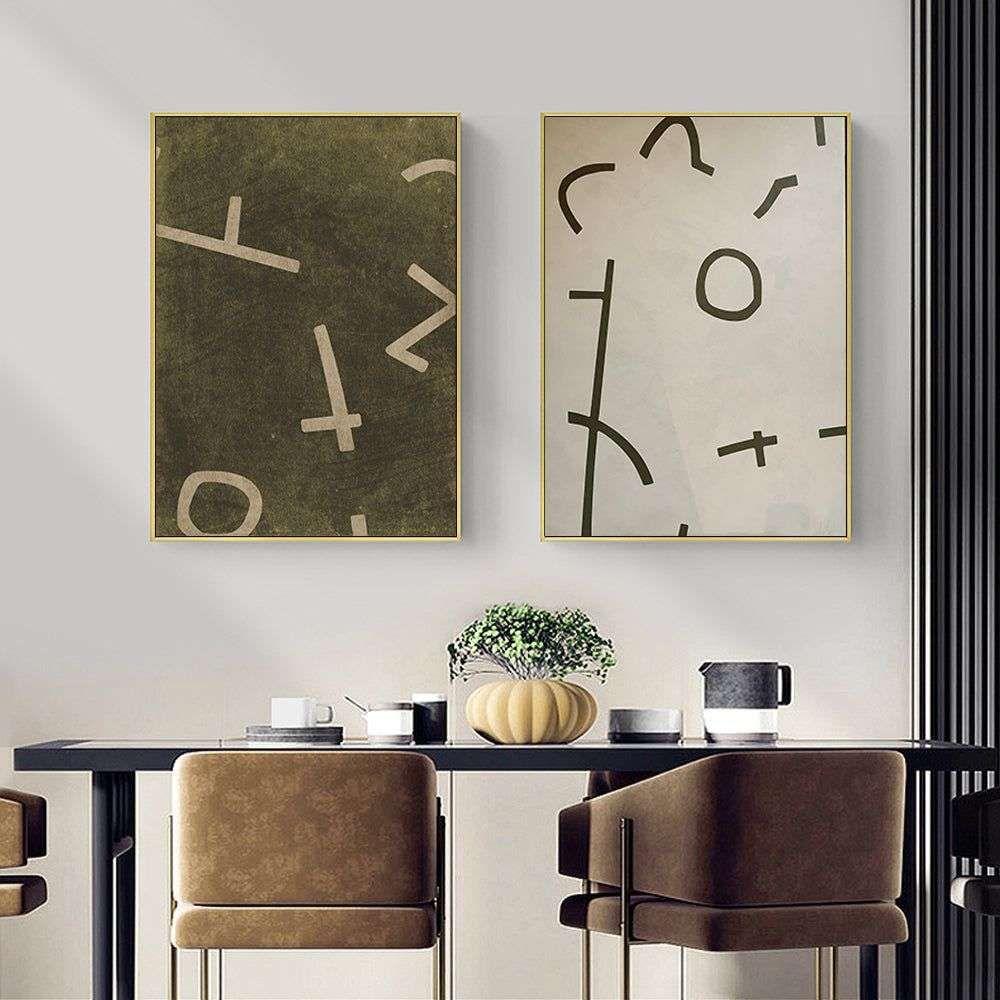 Wall Art 100cmx150cm Neutral Composition 2 Sets Gold Frame Canvas - Magdasmall