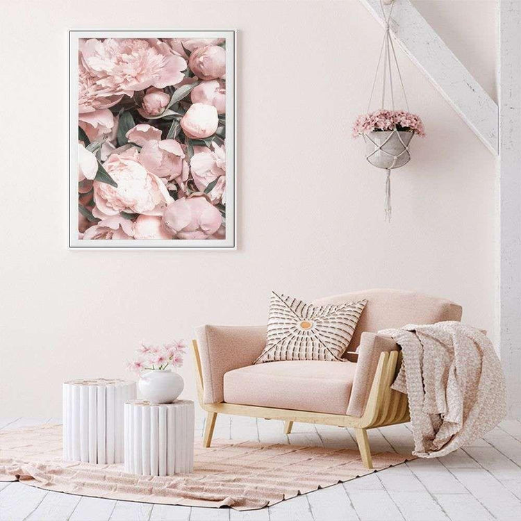 Wall Art 100cmx150cm Peony White Frame Canvas - Magdasmall