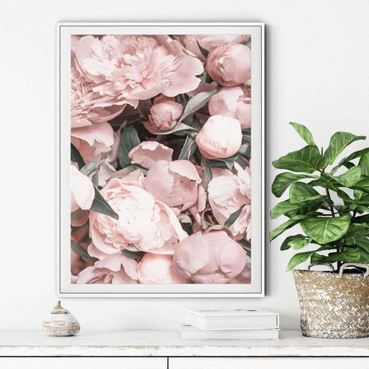 Wall Art 100cmx150cm Peony White Frame Canvas - Magdasmall