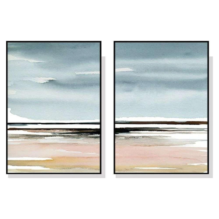 Wall Art 100cmx150cm Pink Beach Landscape 2 Sets Black Frame Canvas - Magdasmall