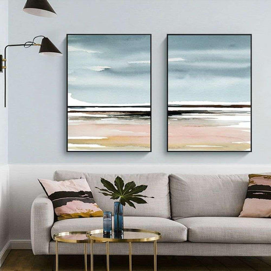 Wall Art 100cmx150cm Pink Beach Landscape 2 Sets Black Frame Canvas - Magdasmall