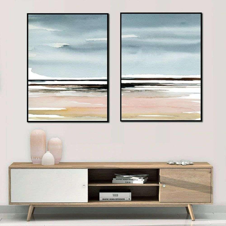 Wall Art 100cmx150cm Pink Beach Landscape 2 Sets Black Frame Canvas - Magdasmall