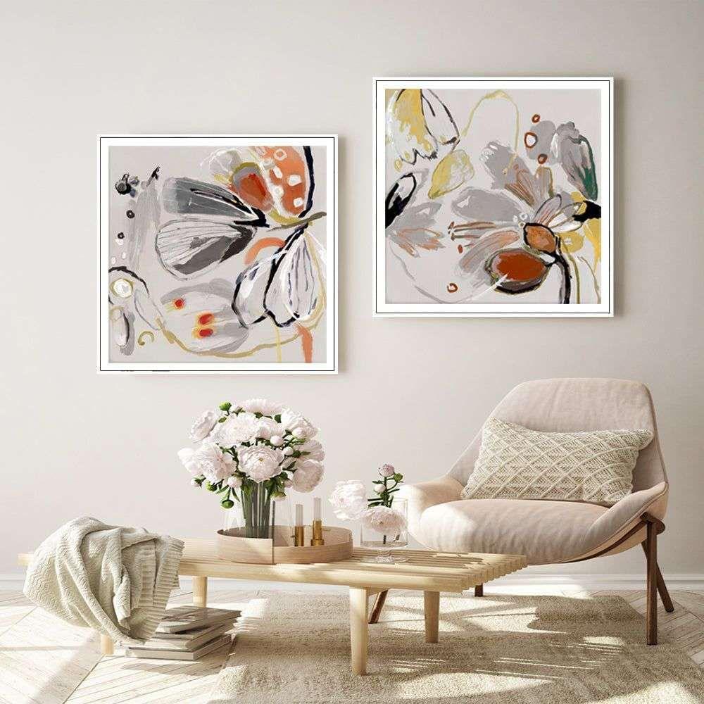 Wall Art 40cmx40cm Blooming Spring Floral 2 Sets White Frame Canvas - Magdasmall