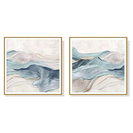 Wall Art 40cmx40cm Blue Mountain 2 Sets Gold Frame Canvas - Magdasmall