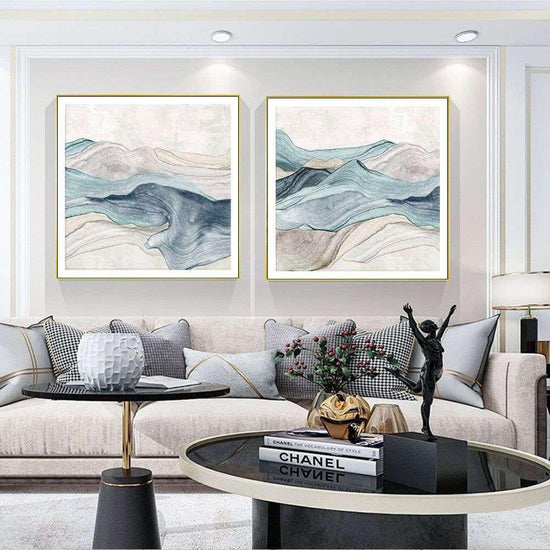 Wall Art 40cmx40cm Blue Mountain 2 Sets Gold Frame Canvas - Magdasmall