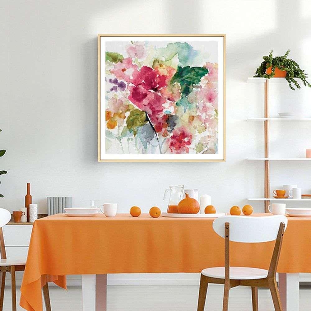 Wall Art 40cmx40cm Floral Brunch Gold Frame Canvas - Magdasmall